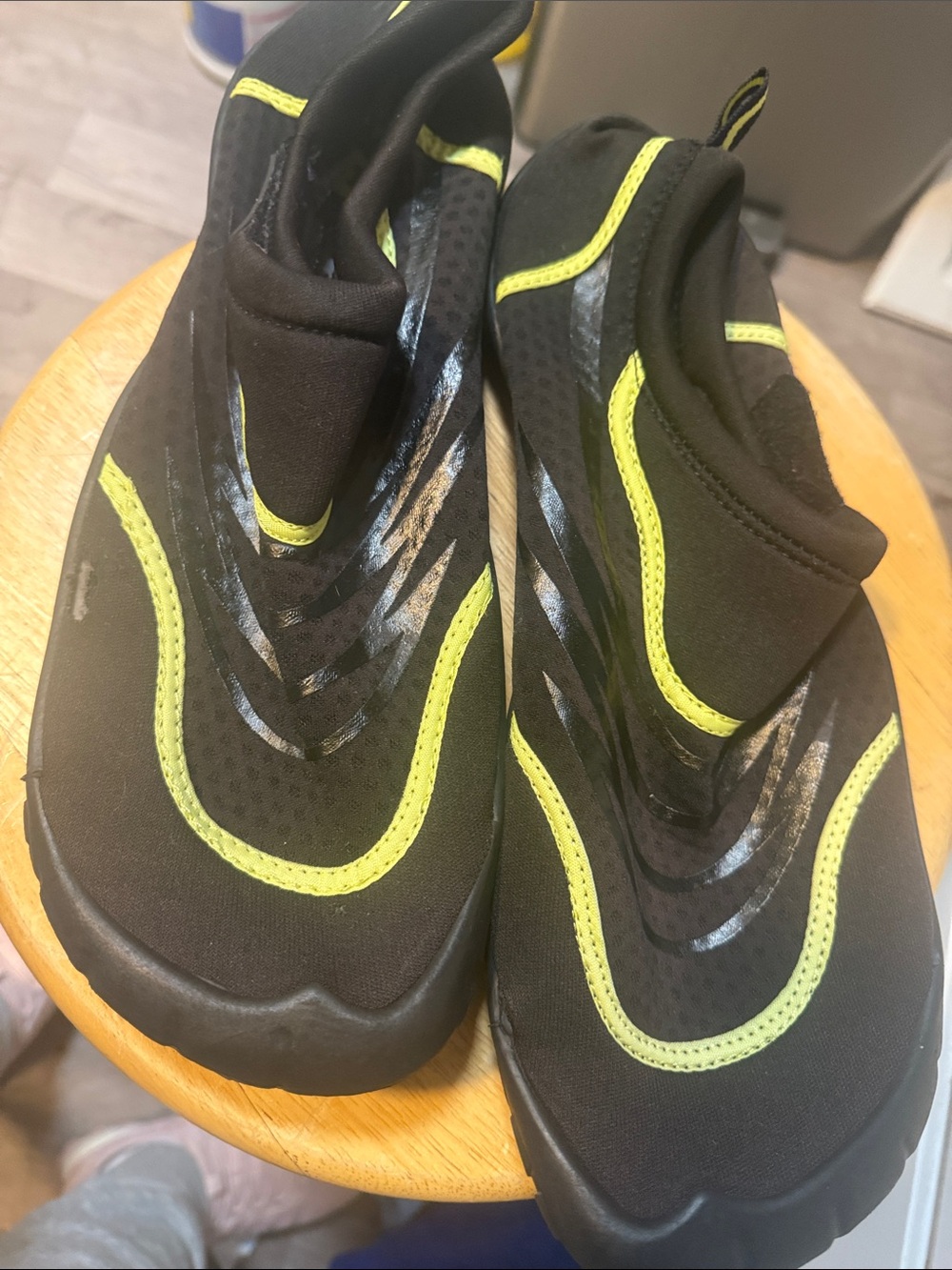 Original Use Men's Black and Neon Yellow Slip-On Water Shoes